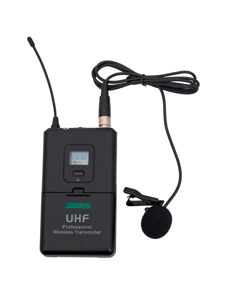DSPPA Micrófono lavalier - UHF - Control de volumen - Hasta 8h de auto