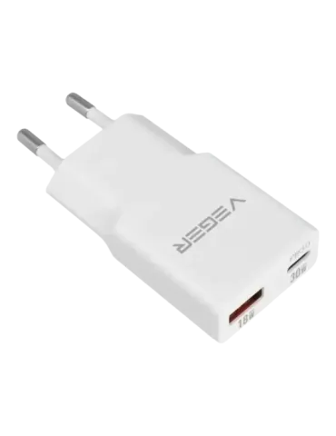 VEGER - Cargador USB QC3.0 / PD3.0 - Potencia 30W - Carga 2 dispositiv