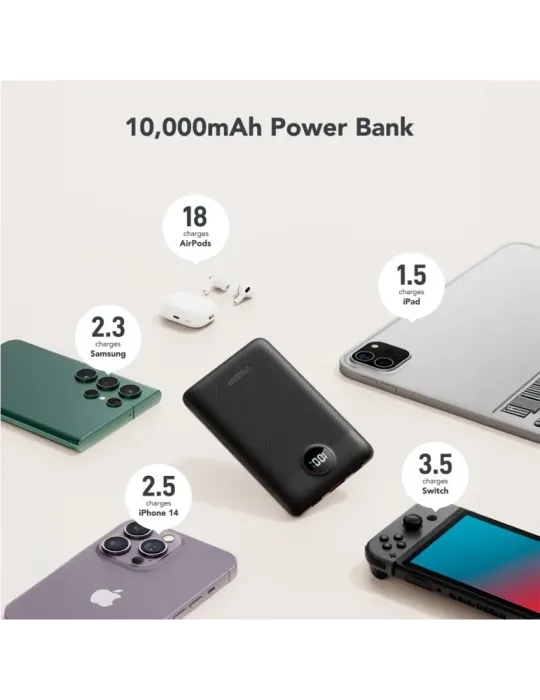 VEGER Power bank con pantalla LCD - Capacidad 10000mAh - Entradas Ligh