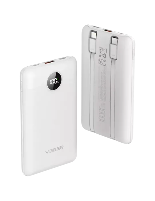 VEGER Power bank con pantalla LCD - Capacidad 10000mAh - Entradas Ligh