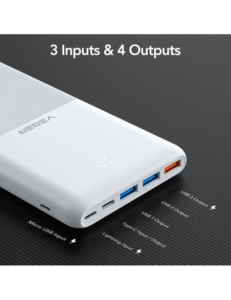 VEGER Power bank con LEDs de carga - Capacidad 20000mAh - Entradas USB