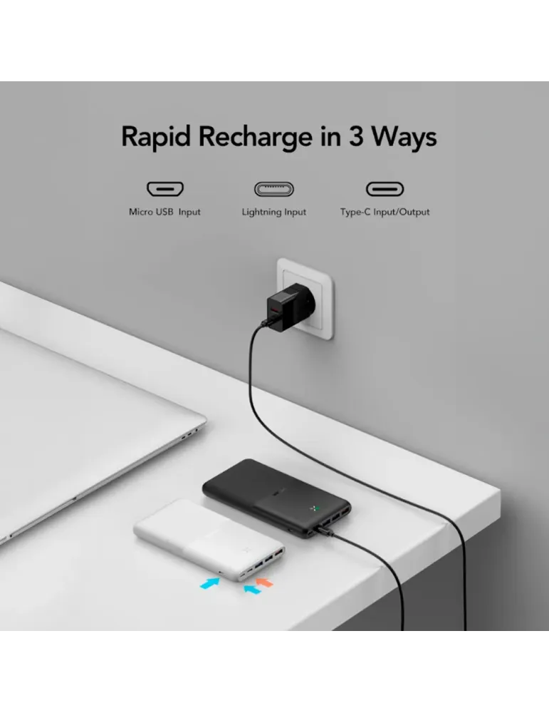 VEGER Power bank con LEDs de carga - Capacidad 20000mAh - Entradas USB