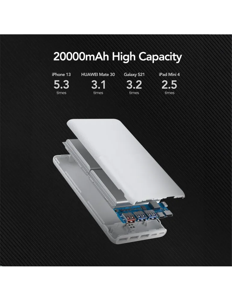 VEGER Power bank con LEDs de carga - Capacidad 20000mAh - Entradas USB