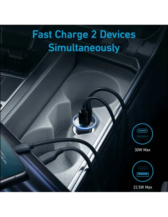 Anker - Mechero coche - Potencia 52.5W - Carga rápida 30W | Tecnología