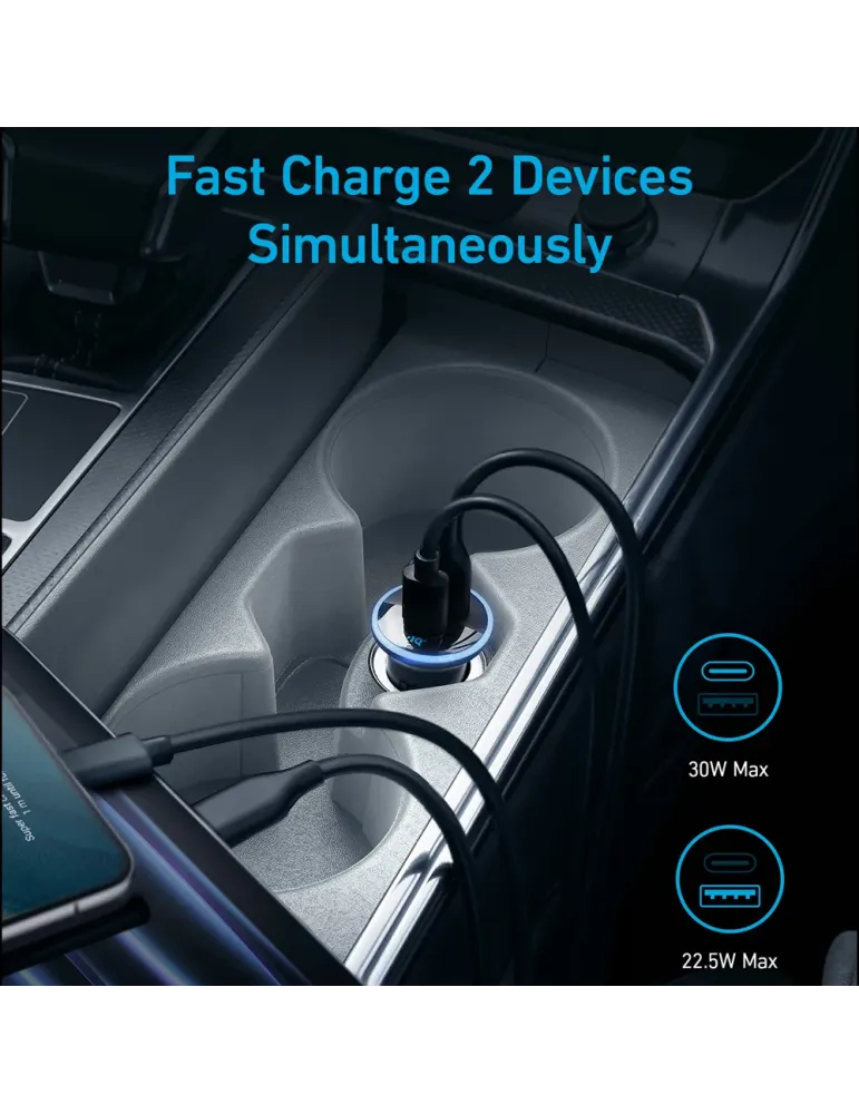 Anker - Mechero coche - Potencia 52.5W - Carga rápida 30W | Tecnología