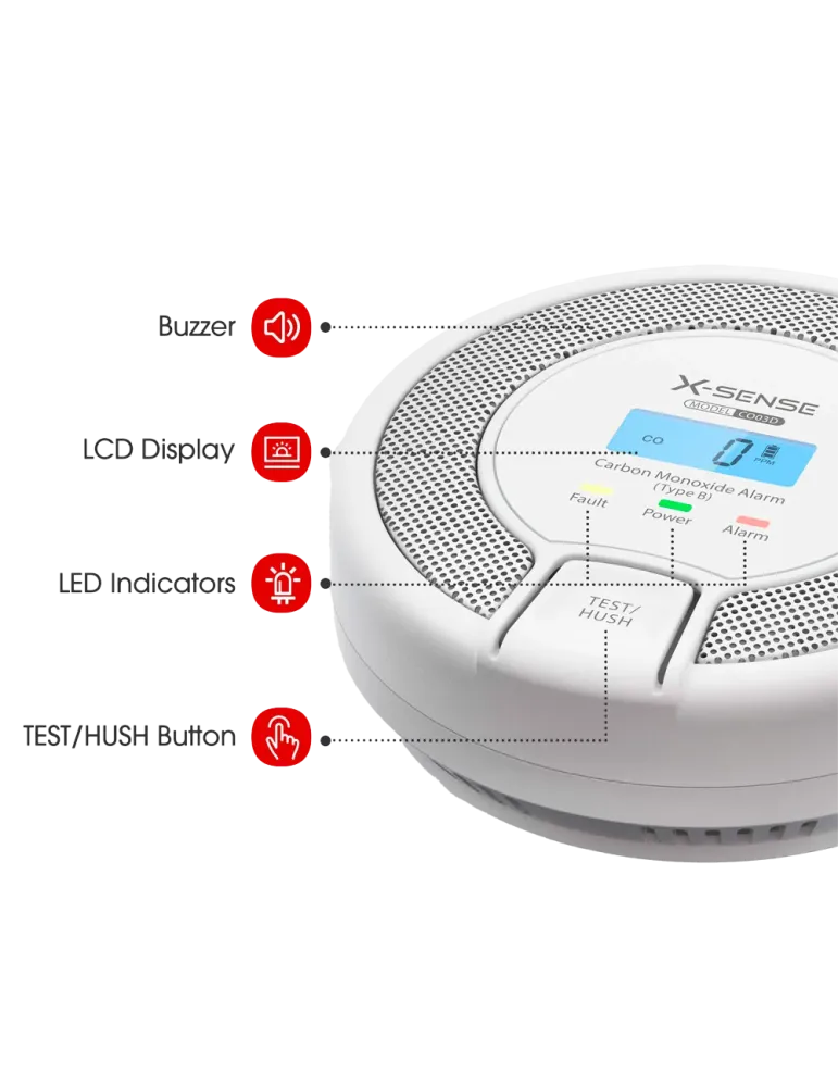 X-SENSE Detector de CO autónomo X-Sense - Batería reemplazable - Indic