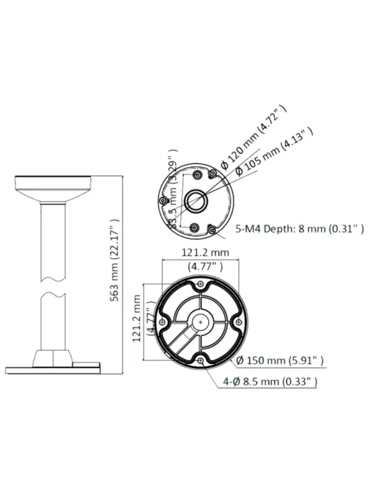 HIKVISION Soporte techo - Altura 573 mm x 150 (Ø) mm - Apto para uso e
