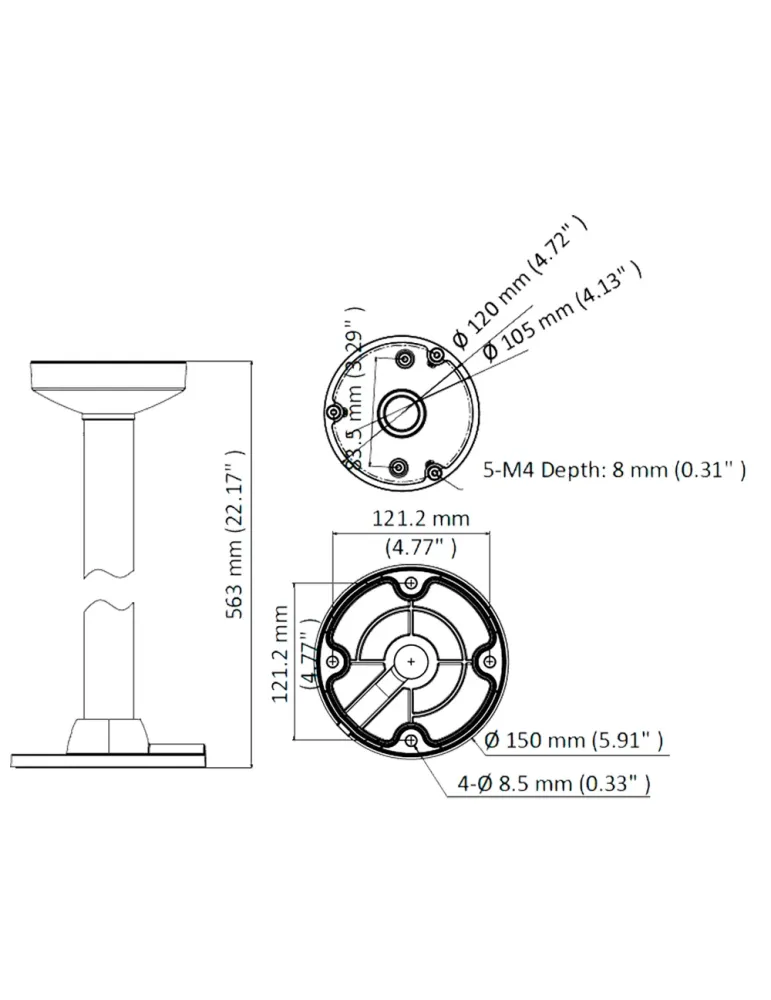 HIKVISION Soporte techo - Altura 573 mm x 150 (Ø) mm - Apto para uso e