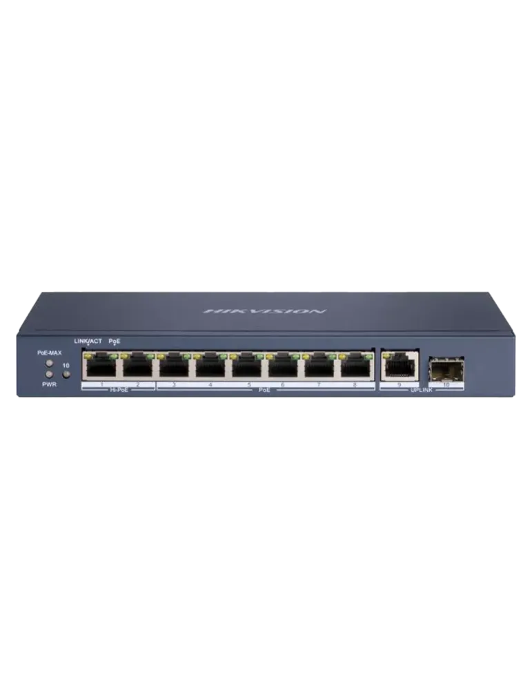 HIKVISION Switch Hi-PoE Hikvision - 8 puertos PoE + 1 Uplink RJ45 + 1