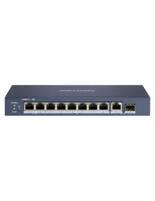 HIKVISION Switch Hi-PoE Hikvision - 8 puertos PoE + 1 Uplink RJ45 + 1