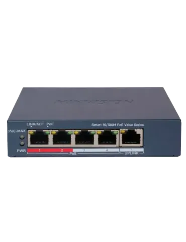 Hikvision Switch PoE Gestionable - 4 puertos PoE 802.3af/at + 1 Uplink