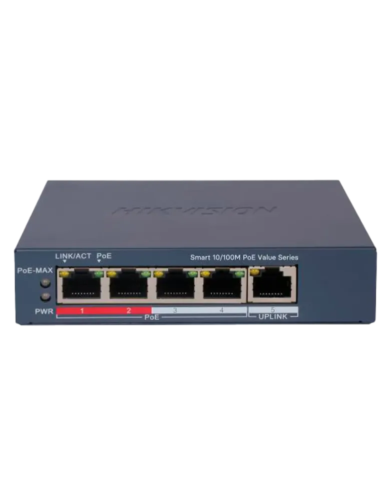 Hikvision Switch PoE Gestionable - 4 puertos PoE 802.3af/at + 1 Uplink