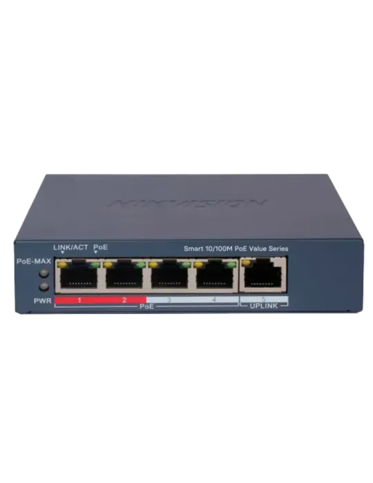 Hikvision Switch PoE Gestionable - 4 puertos PoE 802.3af/at + 1 Uplink