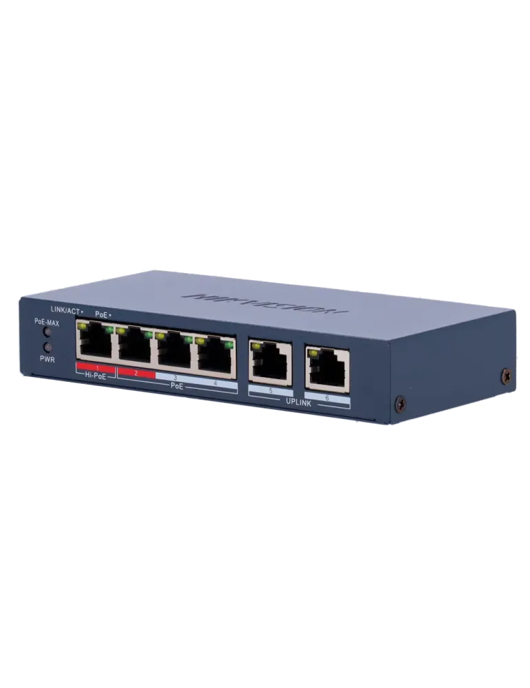 Hikvision HiPoE Switch Gestionable - 4 puertos PoE 802.3af/at + 2 Upli