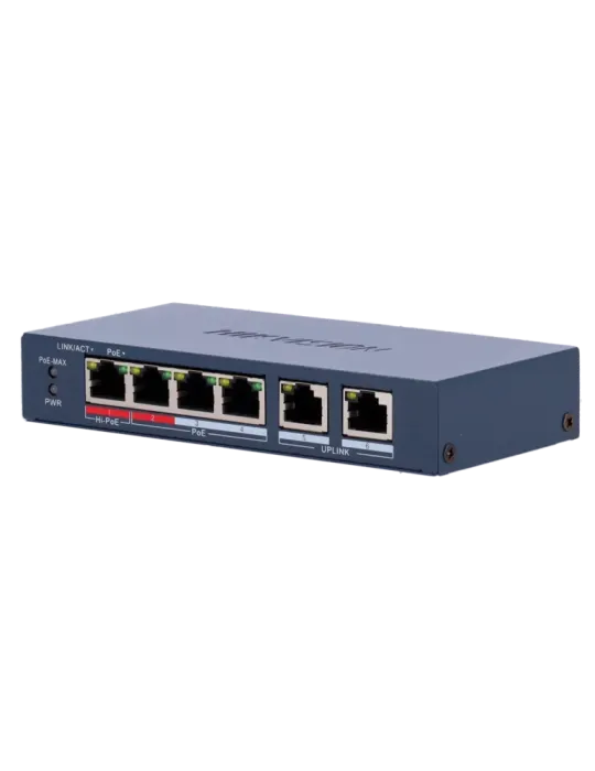 Hikvision HiPoE Switch Gestionable - 4 puertos PoE 802.3af/at + 2 Upli