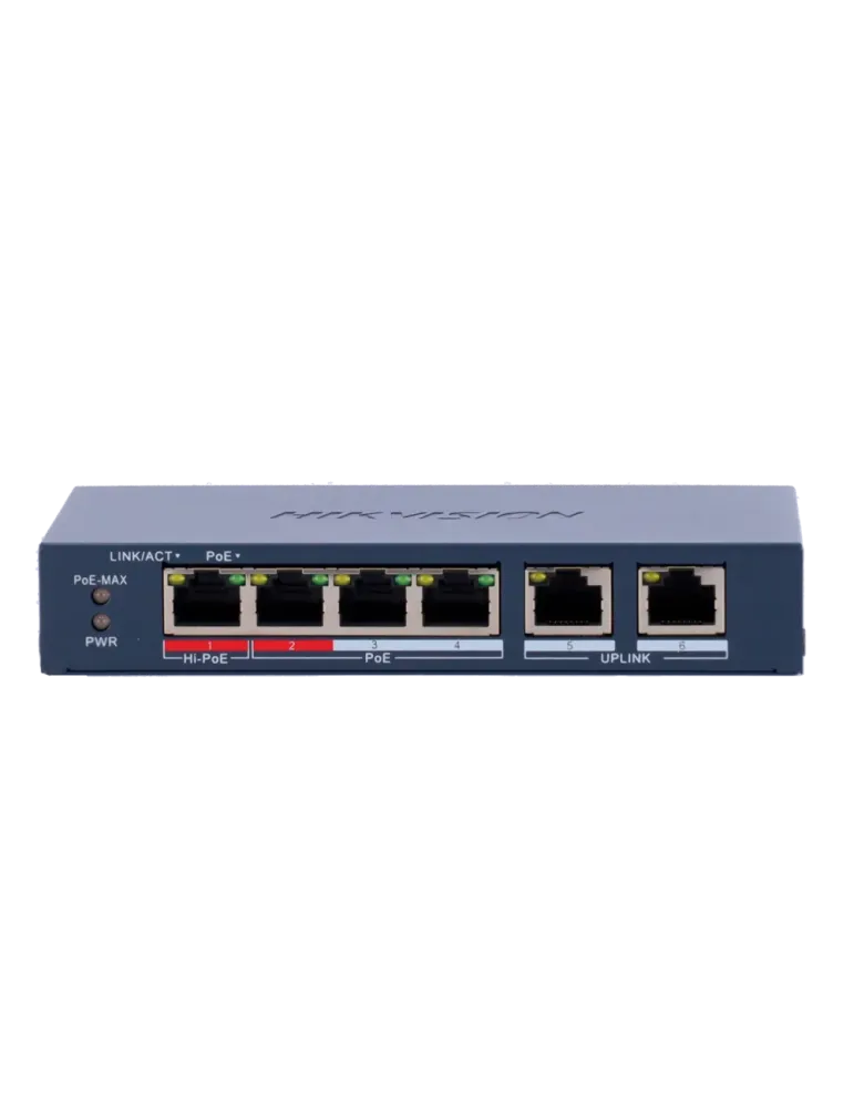 Hikvision HiPoE Switch Gestionable - 4 puertos PoE 802.3af/at + 2 Upli