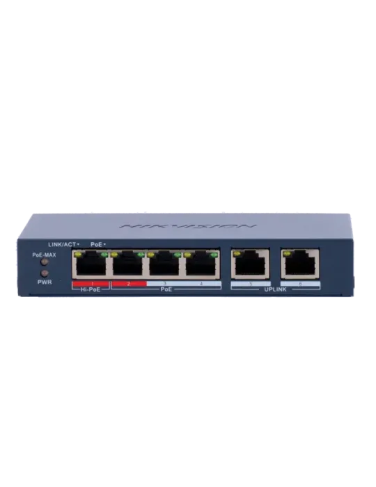 Hikvision HiPoE Switch Gestionable - 4 puertos PoE 802.3af/at + 2 Upli