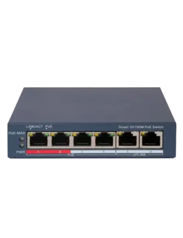 Hikvision PoE Switch Gestionable - 4 puertos PoE 802.3af/at + 2 Uplink