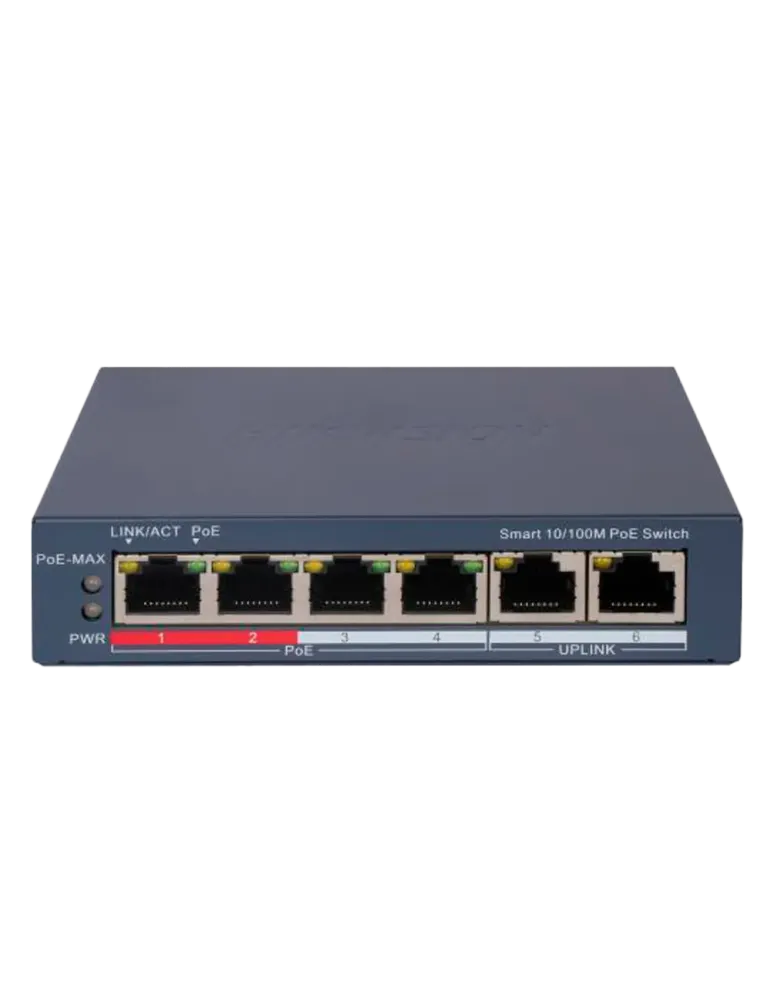 Hikvision PoE Switch Gestionable - 4 puertos PoE 802.3af/at + 2 Uplink