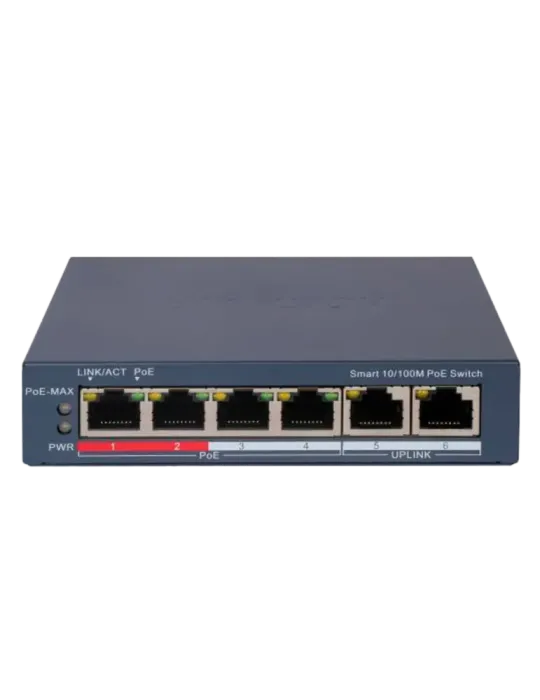 Hikvision PoE Switch Gestionable - 4 puertos PoE 802.3af/at + 2 Uplink