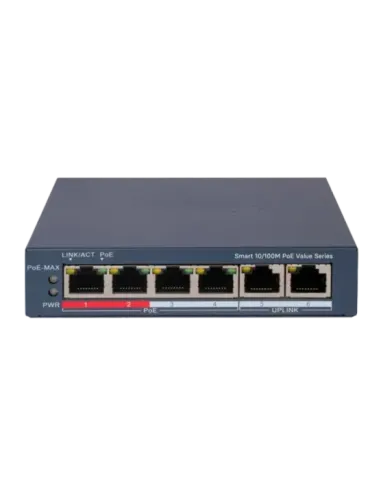 Hikvision PoE Switch Gestionable - 4 puertos PoE 802.3af/at + 2 Uplink