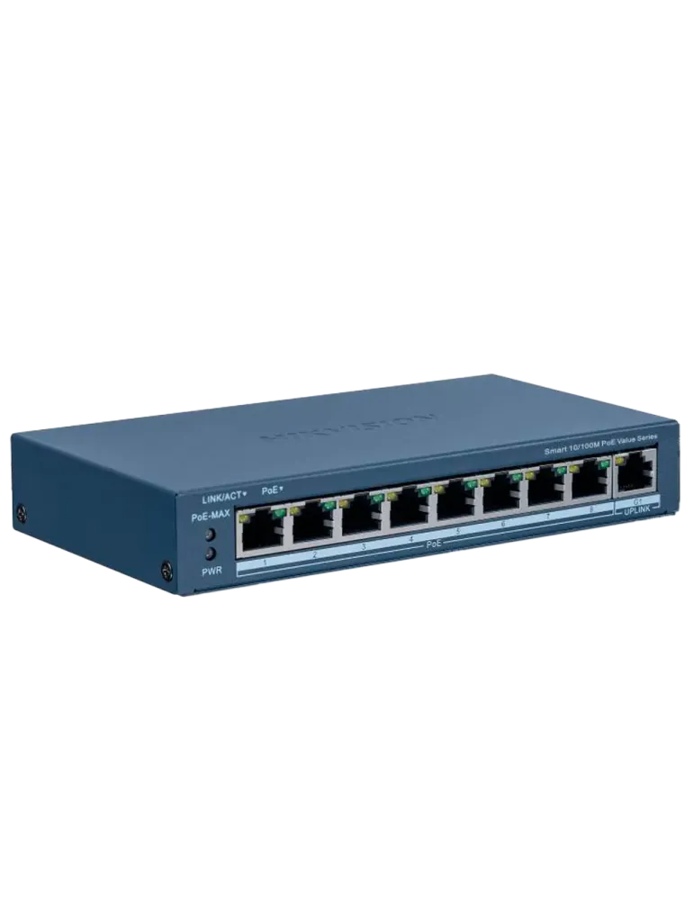 Hikvision Switch PoE Gestionable - 8 puertos PoE 802.3af/at + 1 Uplink