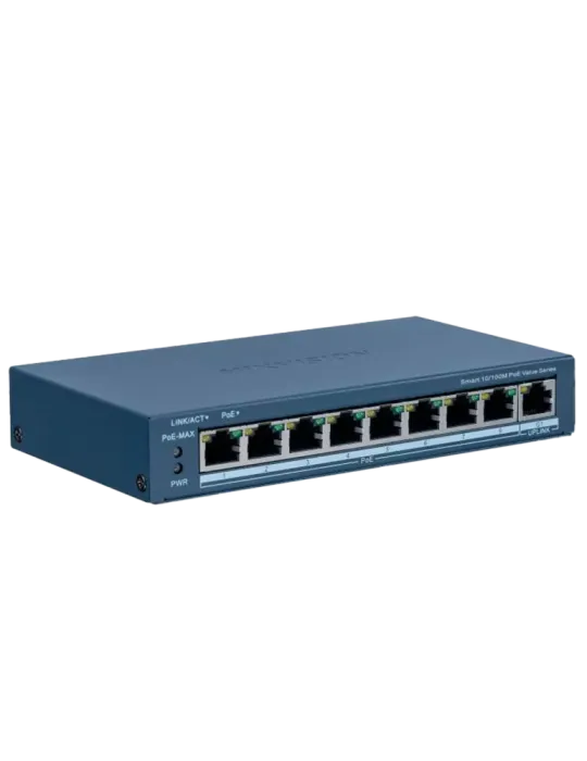 Hikvision Switch PoE Gestionable - 8 puertos PoE 802.3af/at + 1 Uplink