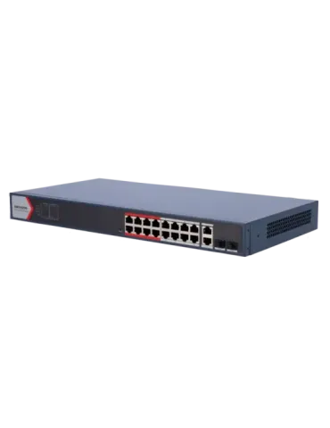 HIKVISION Switch PoE Hikvision - 16 puertos RJ45 FE + 2 puertos Gigabi