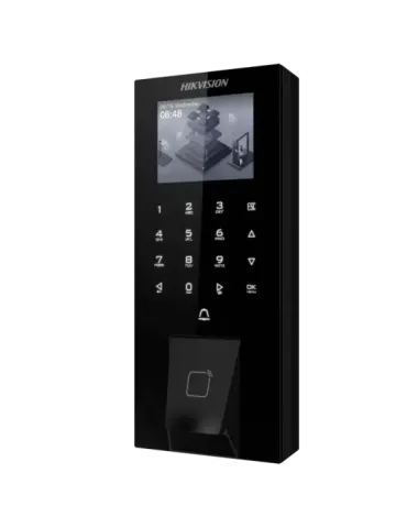 HIKVISION Control de acceso y presencia PoE IP65 - Huella, tarjeta MF