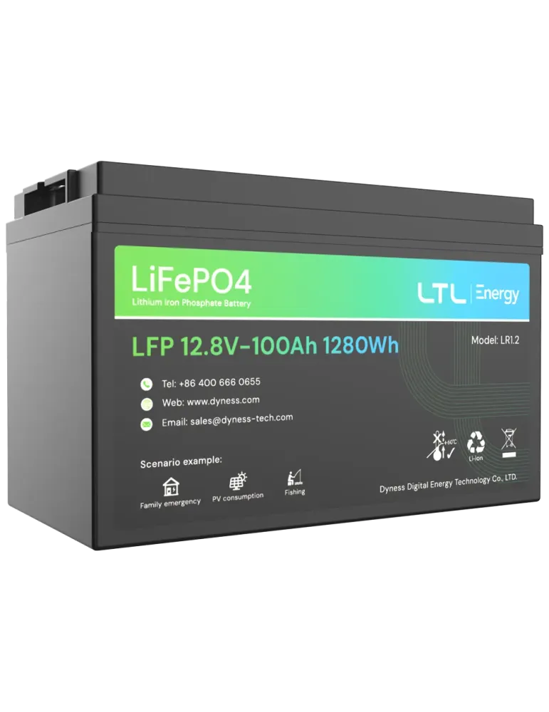 DYNESS Batería estacionaria - Capacidad 1280Wh - LiFePO4 12V / 100Ah -