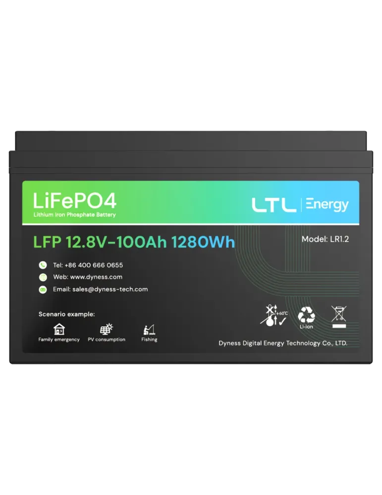 DYNESS Batería estacionaria - Capacidad 1280Wh - LiFePO4 12V / 100Ah -