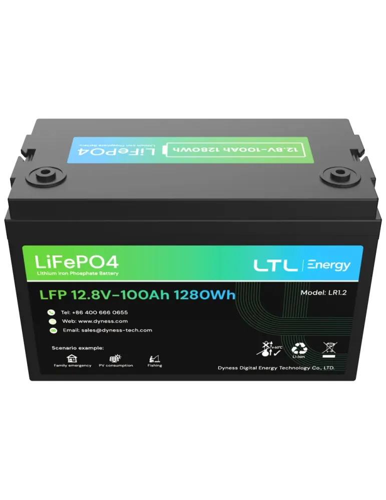 DYNESS Batería estacionaria - Capacidad 1280Wh - LiFePO4 12V / 100Ah -