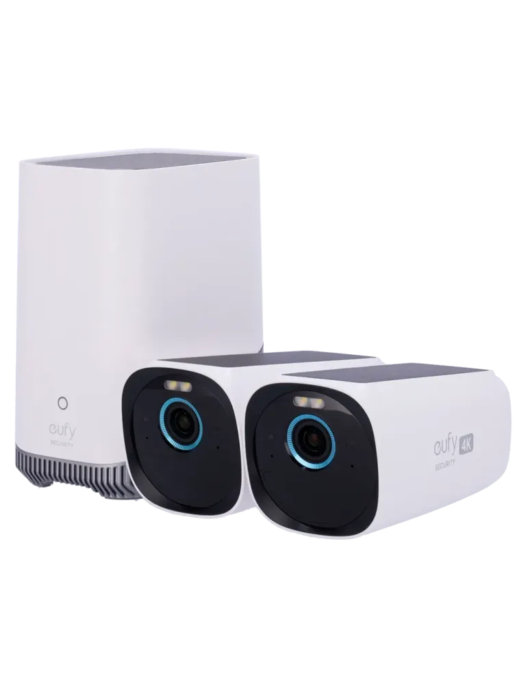 EUFY Kit 2 Cámaras 4K solar + 1 HomeBase 3 - Detección Humanos, mascot