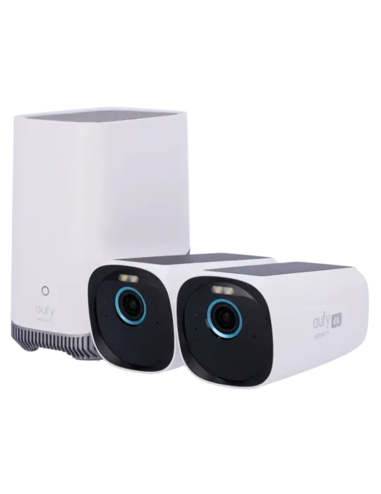 EUFY Kit 2 Cámaras 4K solar + 1 HomeBase 3 - Detección Humanos, mascot