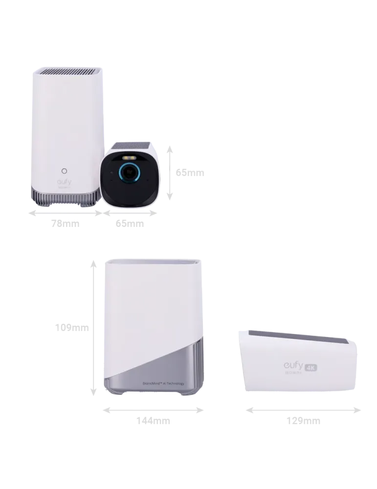 EUFY Kit 2 Cámaras 4K solar + 1 HomeBase 3 - Detección Humanos, mascot