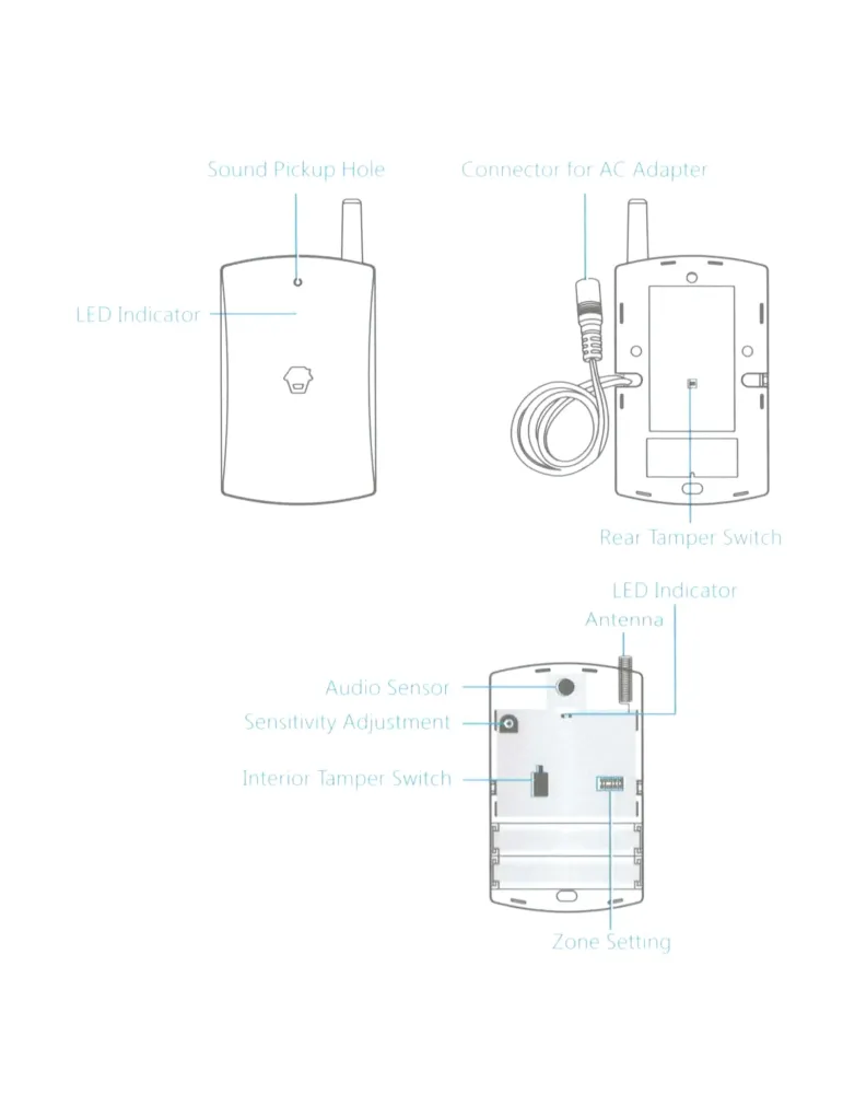 CHUANGO Detector de rotura de cristal - Inalámbrico - Antena externa -